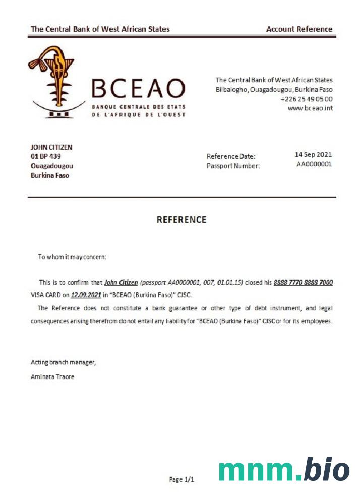 Burkina Faso Bank Centralny państw Afryki Zachodniej zamknięty przykład odnowienia w formacie Word i PDF